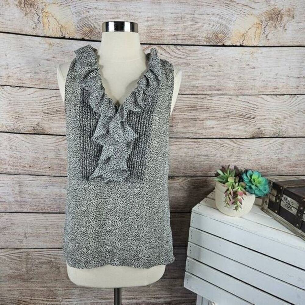 5/$25 Banana Republic Sleeveless‎ Ruffle Detail Animal Print Top Size 2